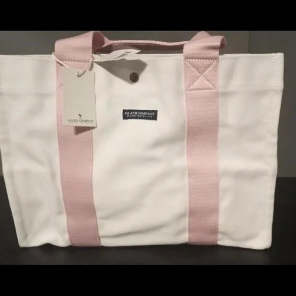Island Company Large White and Pink Tote Bag - Picture 1 of 10